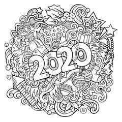 2020 doodles illustration. New Year objects and elements poster design