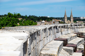 France, Nimes, Roman Amphitheater or arena built 70 AD. It was historically used for bull fighting...