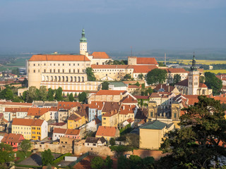 Fototapeta na wymiar Czech Republic, South Moravia, Mikulov. Mikulov (Nikolsburg) Castle and old town center.