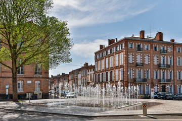 France, Montauban. Fountain in a town square