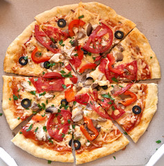 pizza lies on the table, food in a cafe