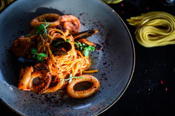 italian home made pasta with fresh seafood