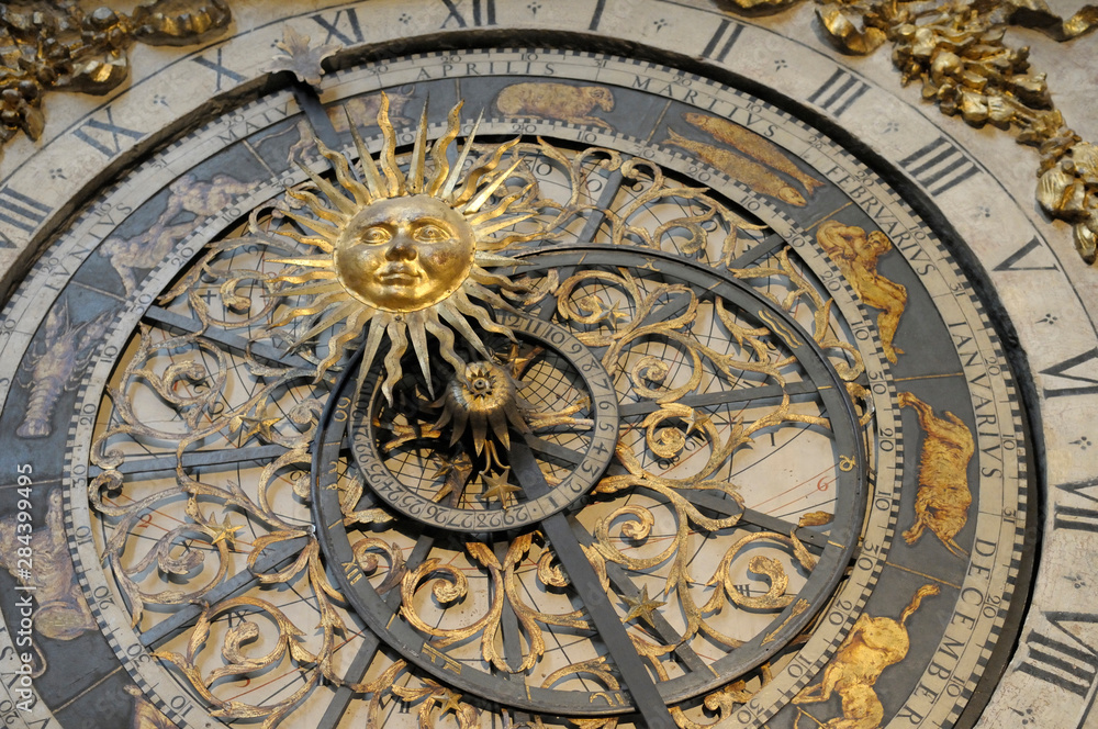 Wall mural france, rhone-alpes, lyon. lyon astronomical clock, cathedrale saint-jean-baptiste