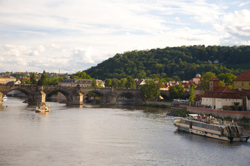 Fototapeta premium CZECH REPUBLIC, Prague. View from Manesuv Bridge, Historical Center of Prague. 
