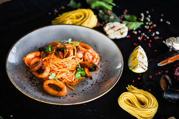 italian home made pasta with fresh seafood