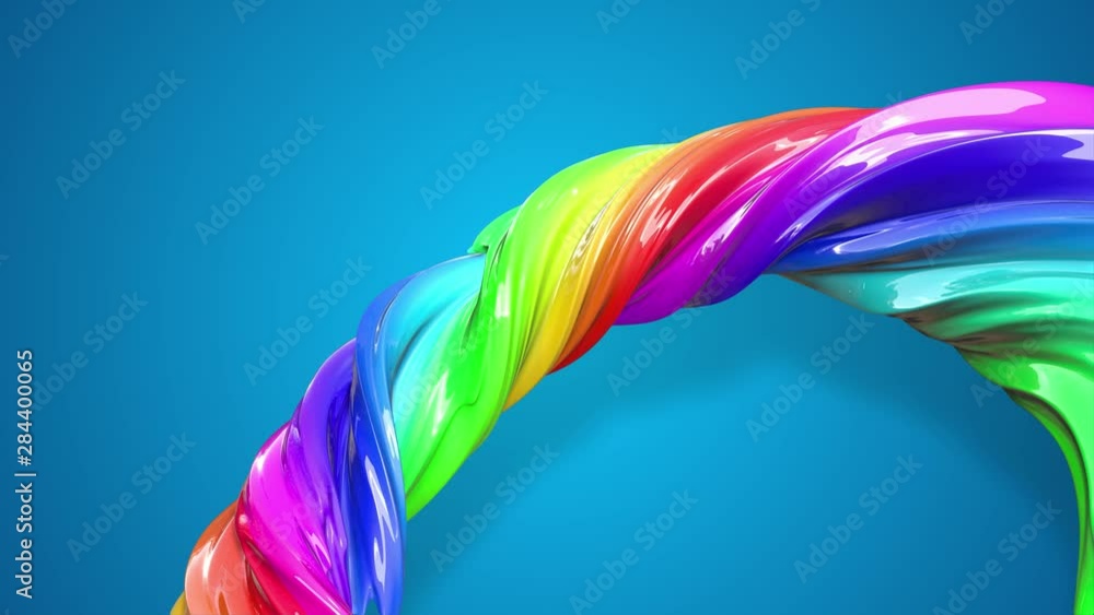 Poster abstract background with rainbow color stripes that moving in a circle and shiny on blue background 