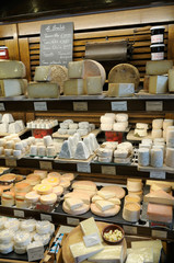 France, Paris. French cheeses at a market