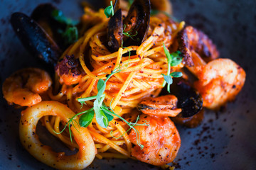 italian home made pasta with fresh seafood