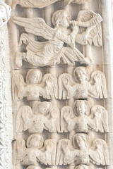 Angel relief sculptures, St. Trophime Cathedral, Arles, Provence, France, Europe