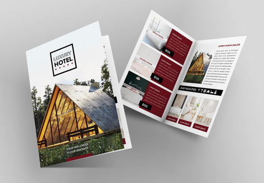 Dark Red and White Brochure Layout with Pattern Element