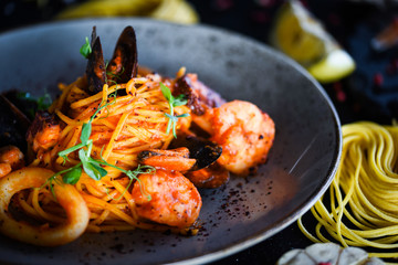 italian home made pasta with fresh seafood