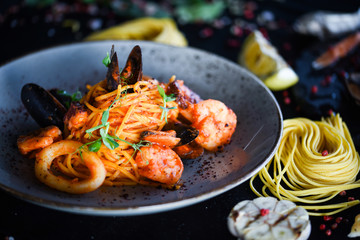 italian home made pasta with fresh seafood