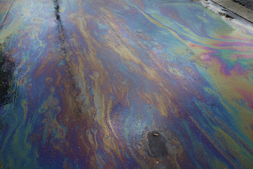 Paris, France, oil has been poured on a wet pavement