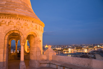 Fototapeta premium View from Fishermens Bastion next to Matyas Church, Castle Hill, Bude side of Central Budapest, Capital of Hungary, Europe