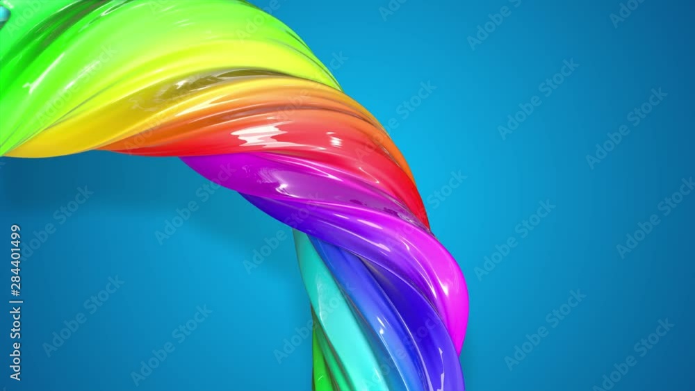 Poster abstract background with rainbow color stripes that moving in a circle and shiny on blue background 