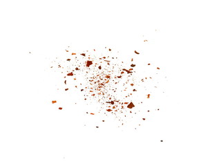 Cayenne pepper. Pile crushed red cayenne pepper, dried chili flakes and seeds isolated on white background