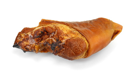 Smoked pork knee isolated on white background. Smoked pork knee for bean soup.