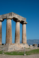 Greece, Corinth, Ancient Corinth. Once the wealthiest city in Greece, St. Paul introduced the city to Christianity. Doric Temple of Apollo, c. 540 B.C..