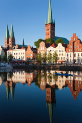 Old town and River Trave at Lubeck, Schleswig-Holstein, Germany