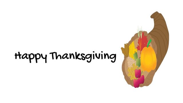 Happy Thanksgiving illustrated with cornucopia or Horn of Plenty.