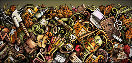 Cartoon cute colorful hand drawn doodles School background