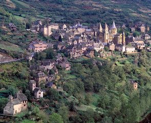 Fototapeta na wymiar France, Conques. The picturesque village of Conques occupies a hillside in the Lot Valley in France.