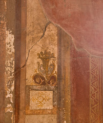 Italy, Campania, Pompeii. Fresco details in the ruins of Pompeii.