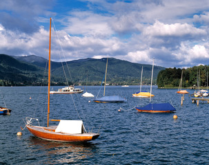 Germany, Bavaria, Tegernsee. Small ferries connect villages on the Tegernsee in Bavaria, Germany.