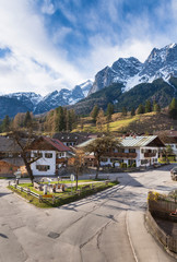 Fototapeta na wymiar Village of Grainau at the base of the Alps with snow in winter in Germany
