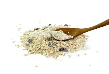 oatmeal with dry grapes isolated on white