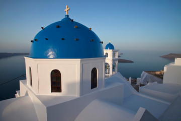 Greece, Santorini, Blue Domed Church at the high point of Santorini Imerovigli