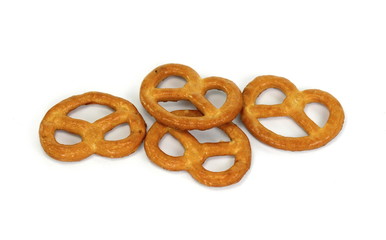 Few pretzels on a white background.