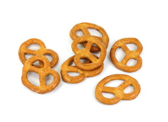 Few pretzels on a white background.