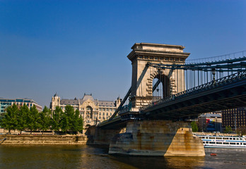 Obraz premium Seeing the sites of Budapest Hungary from the Danube River as the ship departs Budapest.