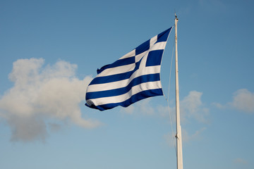 Greece, Athens, Acropolis. Greek flag..