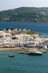 Fototapeta premium Greece, Mykonos, Chora. The inner harbor of Mykonos.