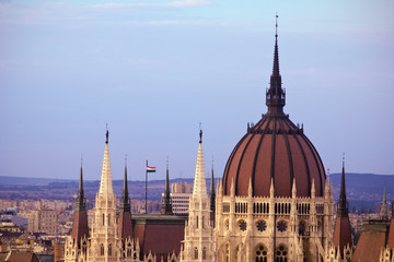 HUNGARY, Budapest. View of the Parliament Buildings from Castle Hill. 