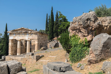 Fototapeta na wymiar Treasury of the Athenians, Delphi, Greece, Europe