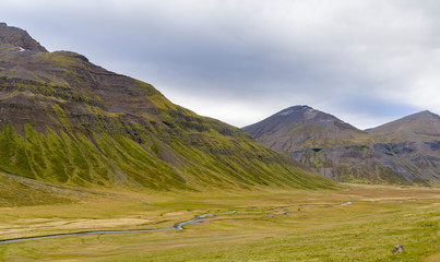 Fototapeta premium Valley leading up to Lagheidi in Trollaskagi mountains.