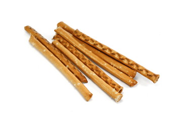 Closeup of a pile of pretzel sticks. 