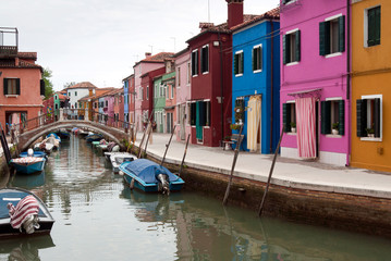Houses on the waterfront, Burano, Venice, Veneto, Italy.