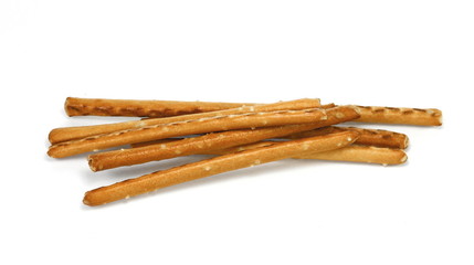 Closeup of a pile of pretzel sticks. 