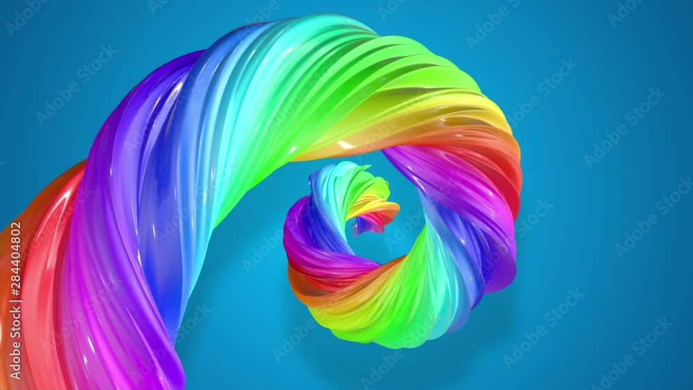 Aufkleber abstract background with rainbow color stripes that moving in a spiral and shiny on blue background 