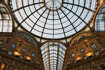 Italy, Milan. Glass ceiling and dome covering the Galleria Vittorio Emanuele ll arcade. 