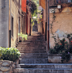 Italy, Sicily, Taormina. A stairway invites walkers to explore Taormina on Sicily, Italy.