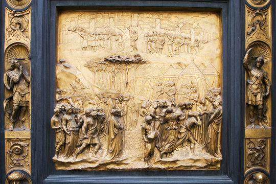 Italy, Florence. One of the 10 panels on the East Doors of the Baptistery. 