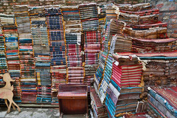 Old book store using books for stairway