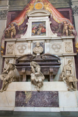 Italy, Florence. Basilica di Santa Croce Michelangelo tomb. Cathedral called 'Temple of the Italian Glories' for all the famous people honored or entombed there.