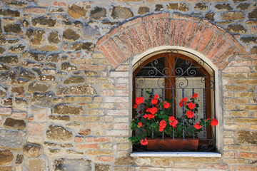 Italy, Florence. Flowers in windowsill. Credit as: Dennis Flaherty / Jaynes Gallery / DanitaDelimont. com