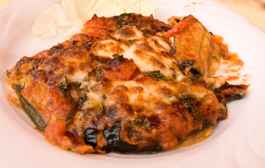 Italy, Positano. Display plate of eggplant parmesan.